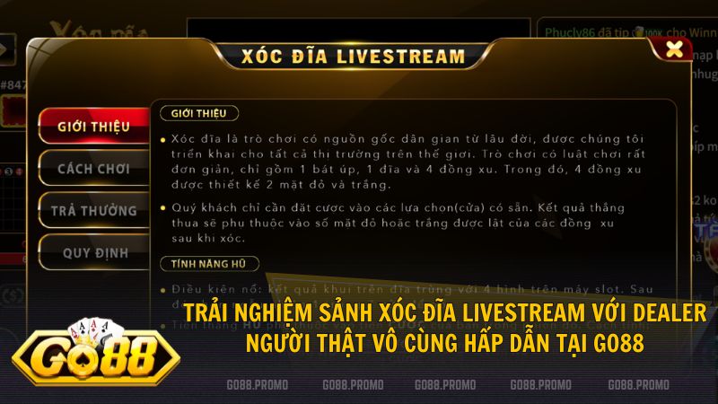 Tương tác trực tiếp cùng Dealer người thật tại sảnh Xóc Đĩa online của Go88