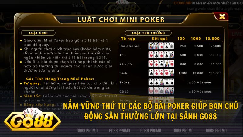 Nắm rõ thứ tự các bộ bài Poker giúp bạn chủ động săn thưởng tại Go88