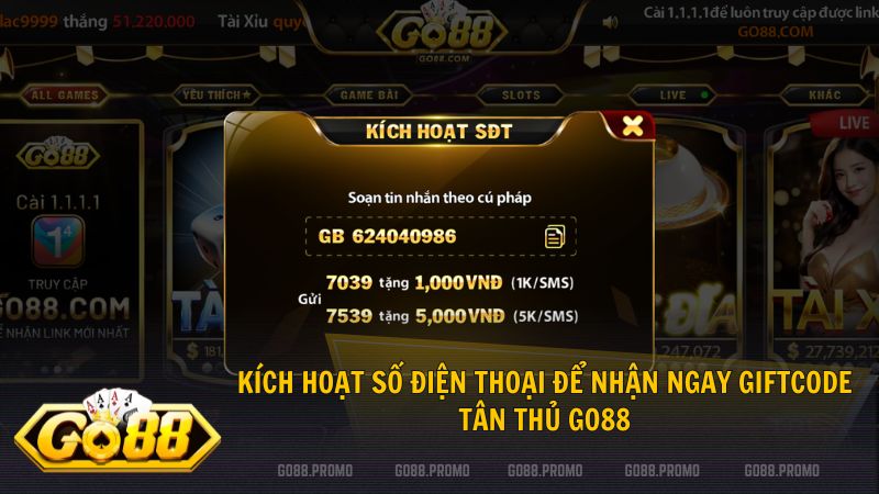 Xác thực OTP sau khi đăng ký Go88 để nhận mã quà tặng khởi nghiệp giá trị