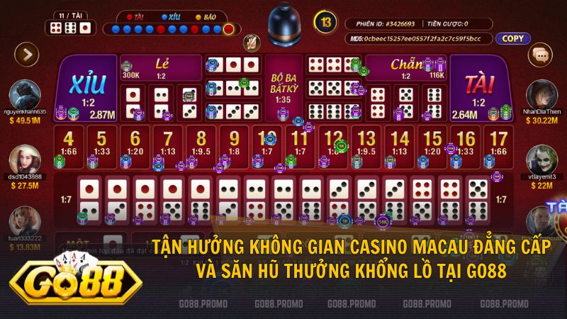 Trải nghiệm sảnh Sicbo tài xỉu Sảnh Rồng với không gian giải trí chuẩn casino Macau tại Go88