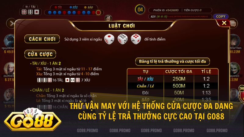Khám phá hệ thống cửa cược đa dạng và tỷ lệ thưởng cực cao tại sảnh Go88