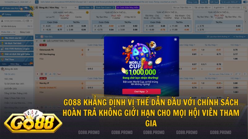 Hội viên Go88 nhận tiền K thể thao hoàn trả 2% trực tiếp vào ví cược mà không cần đăng ký